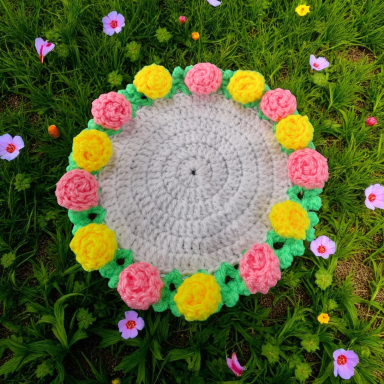 Pretty Flower Coaster (pink and yellow)